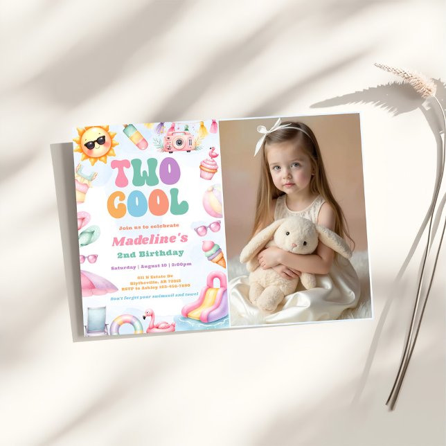 Invitation Photo de fête d'anniversaire 2 ans Editable Summer (Créateur téléchargé)