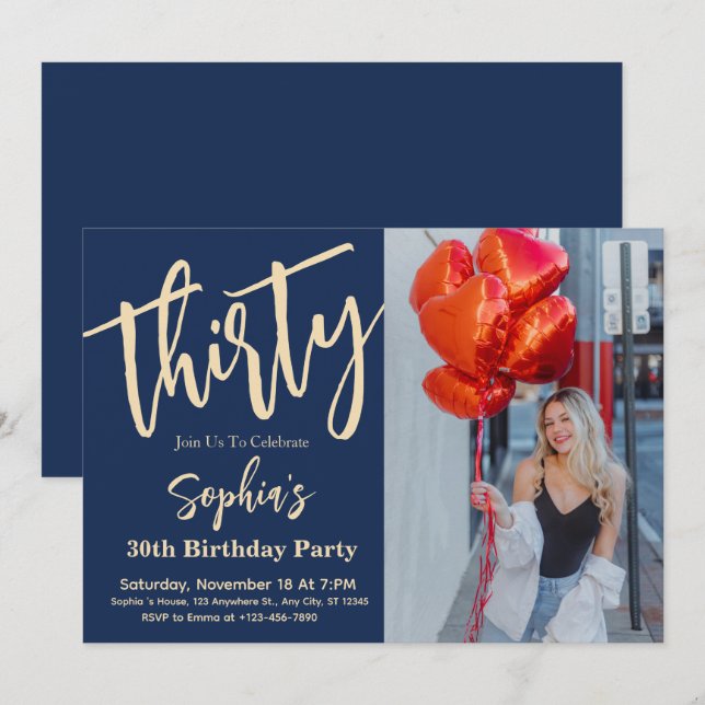 Invitation Photo de fête d'anniversaire 30 ans écriture moder (Devant / Derrière)