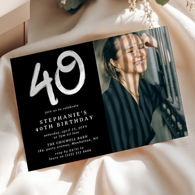 Invitation Photo de fête d'anniversaire 40 ans moderne (Créateur téléchargé)
