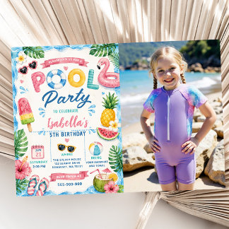 Invitation Photo de fête d'anniversaire à la piscine d'été