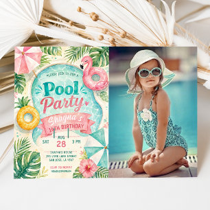 Invitation Photo de fête d'anniversaire au bord de la piscine