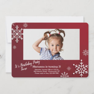 Invitation Photo de fête d'anniversaire avec cadre de flocons