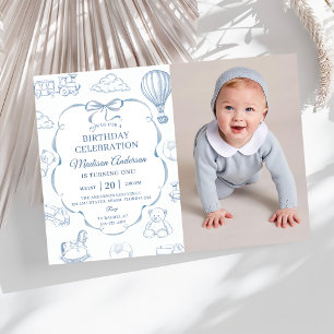 Invitation Photo de fête d'anniversaire avec ruban bleu Toile