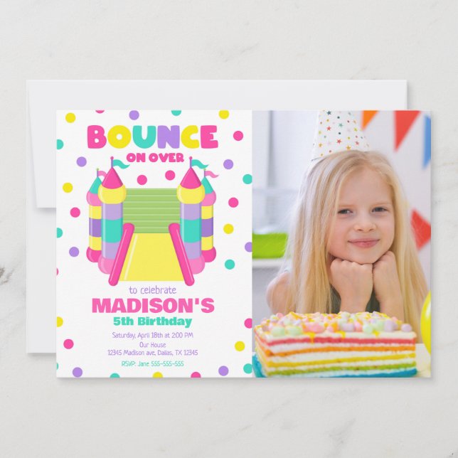 Invitation Photo de fête d'anniversaire avec une maison gonfl (Devant)
