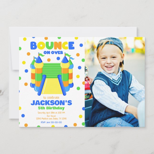 Invitation Photo de fête d'anniversaire avec une maison gonfl (Devant)