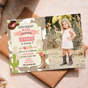 Invitation Photo de fête d'anniversaire Cowgirl Western en pe