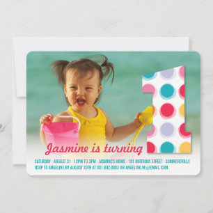 Invitation Photo de fête d'anniversaire de 1ère année avec de