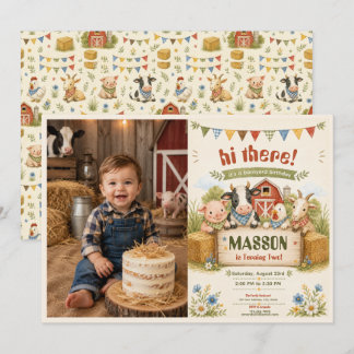 Invitation Photo de fête d'anniversaire de 2 ans à la ferme r
