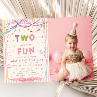 Invitation Photo de fête d'anniversaire de 2 ans Cute Two Muc