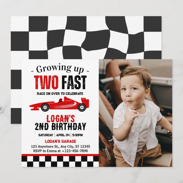 Invitation Photo de fête d'anniversaire de 2 ans pour garçon  (Devant / Derrière)