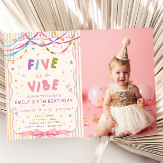 Invitation Photo de fête d'anniversaire de 5 ans Cute Five Is