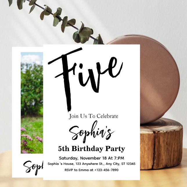 Invitation Photo de fête d'anniversaire de 5 ans de fille mod (Créateur téléchargé)