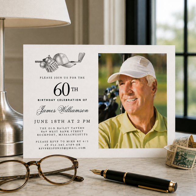 Invitation Photo de fête d'anniversaire de 60 ans de golf cla (Créateur téléchargé)