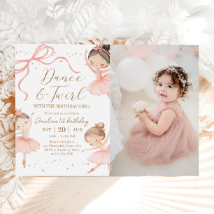 Invitation Photo de fête d'anniversaire de ballerine rose Dan
