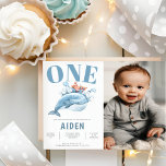 Invitation Photo de fête d'anniversaire de Blue Whale Kid<br><div class="desc">Créez votre propre invitation à la fête de votre premier anniversaire ! Personnalisez ce design avec votre propre texte. Vous pouvez customiser cette conception en sélectionnant le lien "customiser plus loin" si vous le souhaitez.</div>