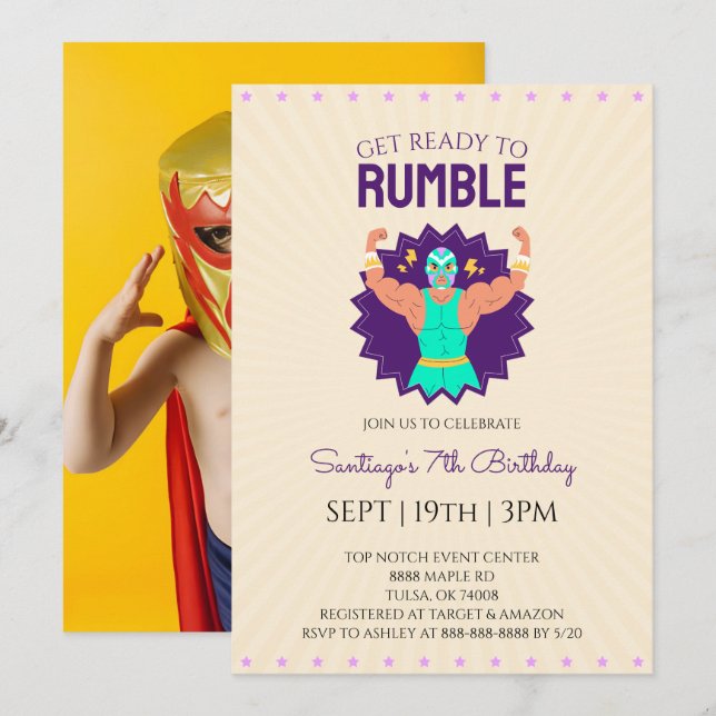 Invitation Photo de fête d'anniversaire de catch rétro (Devant / Derrière)
