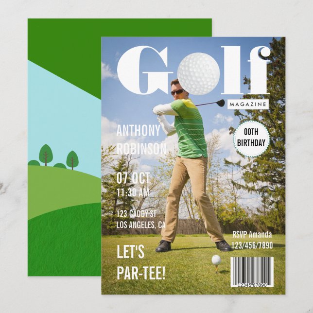 Invitation Photo de fête d'anniversaire de célébrité de golf  (Devant / Derrière)