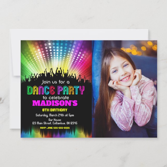 Invitation photo de fête d'anniversaire de danse p (Devant)