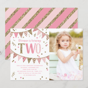 Invitation Photo de fête d'anniversaire de deux ans avec pail
