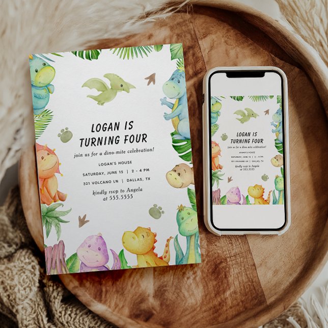 Invitation Photo de fête d'anniversaire de Dinosaur (Créateur téléchargé)
