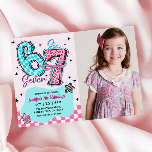 Invitation Photo de fête d'anniversaire de fille Pastel 67 S