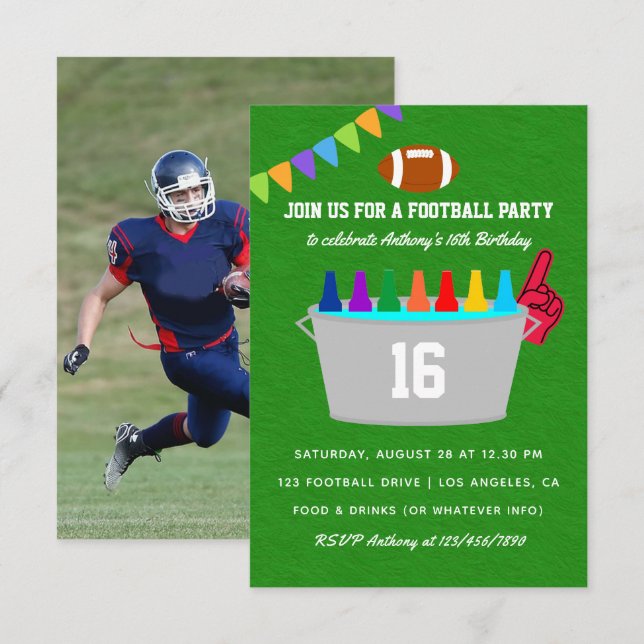 Invitation Photo de fête d'anniversaire de football américain (Devant / Derrière)