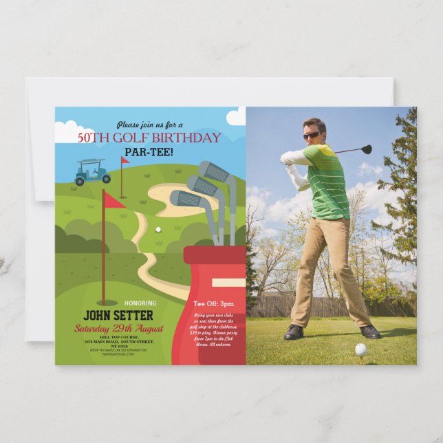 Invitation Photo de fête d'anniversaire de golf Tout âge (Devant)