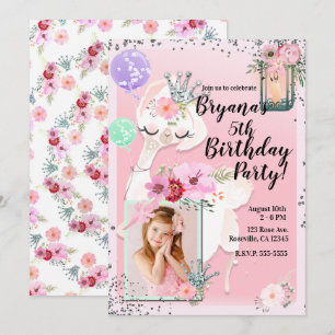 Invitation Photo de fête d'anniversaire de la princesse lama 