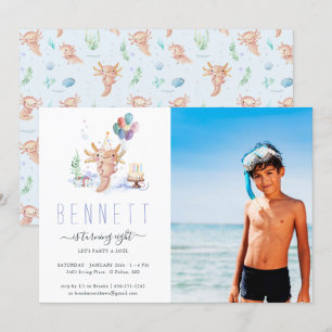 Invitation Photo de fête d'anniversaire de l'Axolotl