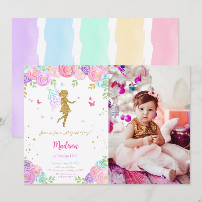 Invitation Photo de fête d'anniversaire de Little Fairy (Devant / Derrière)