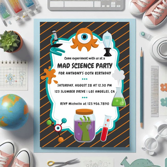 Invitation Photo de fête d'anniversaire de Mad Science person (Personalised Mad Science Birthday Party Photo Invitation)