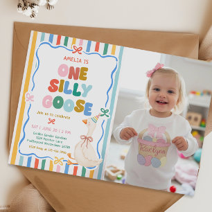 Invitation Photo de fête d'anniversaire de One Silly Goose 1