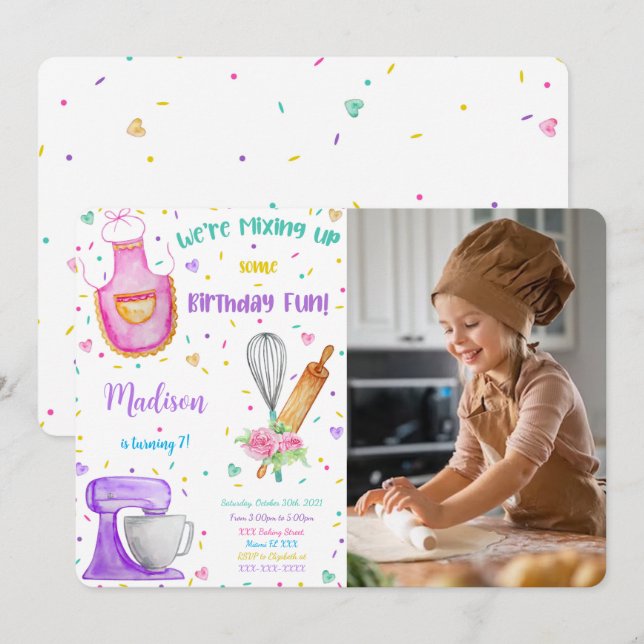 Invitation photo de fête d'anniversaire de pâtisse (Devant / Derrière)