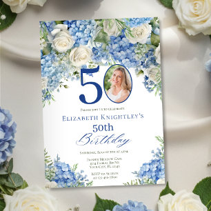 Invitation Photo de fête d'anniversaire de roses d'hortensia