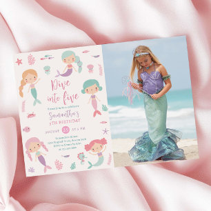 Invitation Photo de fête d'anniversaire de sirène plongée dan