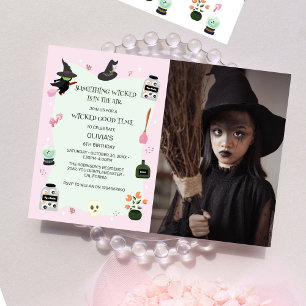 Invitation Photo de fête d'anniversaire de sorcière verte