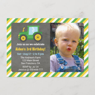 Invitation Photo de fête d'anniversaire des Little Tractor Bo