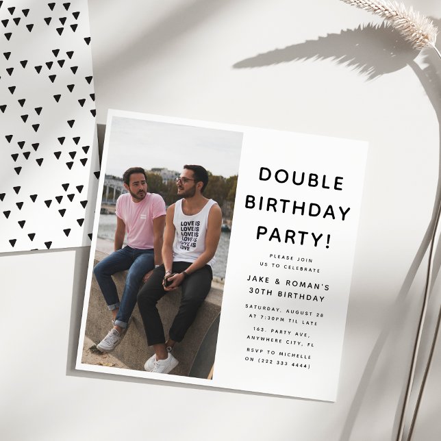 Invitation Photo de fête d'anniversaire double moderne Annive (Créateur téléchargé)