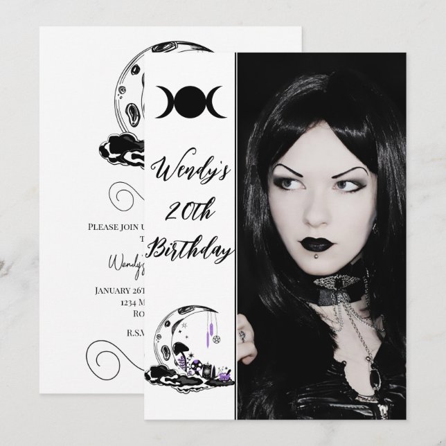 Invitation Photo de fête d'anniversaire du jardin de lune en  (Devant / Derrière)