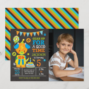 Invitation Photo de fête d'anniversaire d'un garçon avec un r