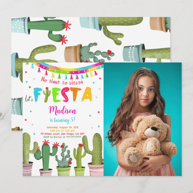 Invitation Photo de fête d'anniversaire Editable Fiesta (Devant / Derrière)