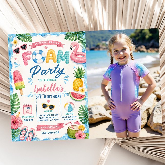 Invitation Photo de fête d'anniversaire en mousse d'été (Créateur téléchargé)