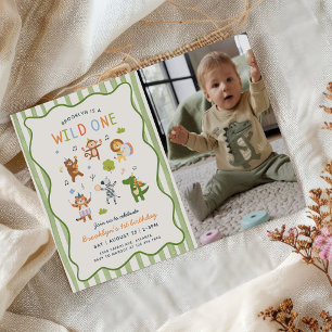 Invitation Photo de fête d'anniversaire garçon Animaux Safari