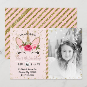 Invitation Photo de fête d'anniversaire licorne paillettes do