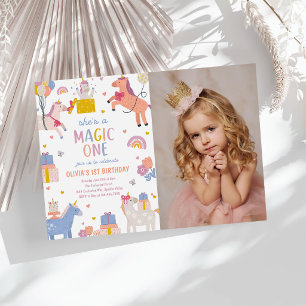Invitation Photo de fête d'anniversaire Magique One Licorne 1