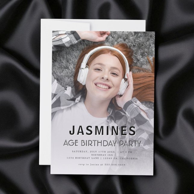 Invitation Photo de fête d'anniversaire moderne pour adolesce (Créateur téléchargé)