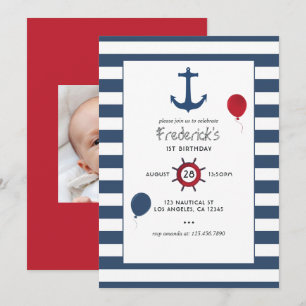 Invitation Photo de fête d'anniversaire nautique personnalisa
