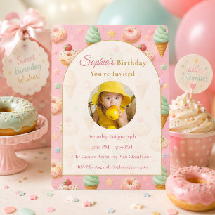 Invitation Photo de fête d'anniversaire rose douce Pastel
