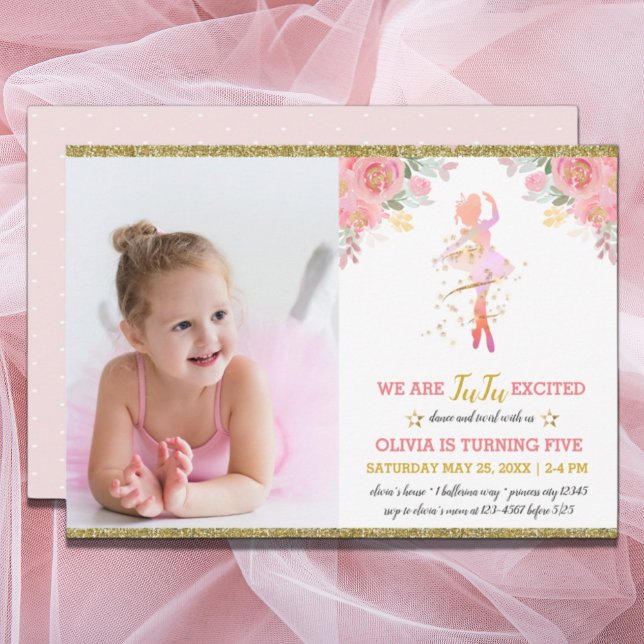 Invitation Photo de fête d'anniversaire rose élégant danseuse (Créateur téléchargé)