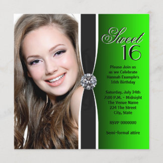 Invitation Photo de fête d'anniversaire verte et noire
